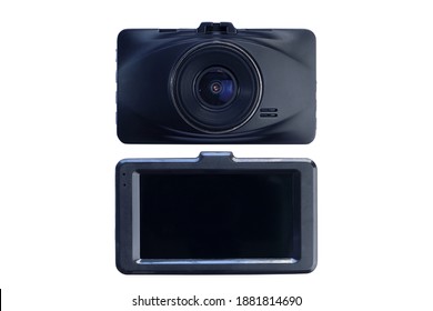Bangkok  Thailand December 25 2020  front and back photo of digital car dash cam brand  " Yuwan " is isolated on white background ( clipping path included )