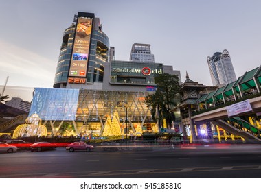 Bangkok, Thailand - December 29, 2016 : Decorated christmas tree with lights led color yellow during the Christmas and New Year's Day at Department store Central World, Bangkok Thailand.