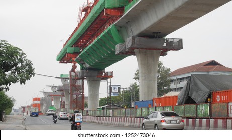 Bangkok, Thailand : December 8 2018 : Sky Train Orange Line. Construction Site At Ramkamhang Road.