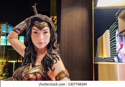 Bangkok, Thailand - Feb 4, 2019: Model Of Wonder Woman (from The Movie Wonder Woman 2017 Film) Displays At  The Theater