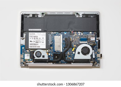 Bangkok, Thailand - February 07 2019: Laptop Or Notebook Motherboard Disassembly And Repair, Computer Maintenance