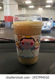 BANGKOK, THAILAND- FEBRUARY 1, 2021: Close Up Cup Of Blended Lemonade And Tea Of 'AFTER YOU' Famous Bakery Pastry Shop