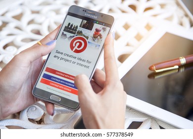 Bangkok, Thailand - February 12,2017:Pinterest Application On The Screen. Pinterest Is An Online Pinboard That Allows People To Pin Their Interesting Things.