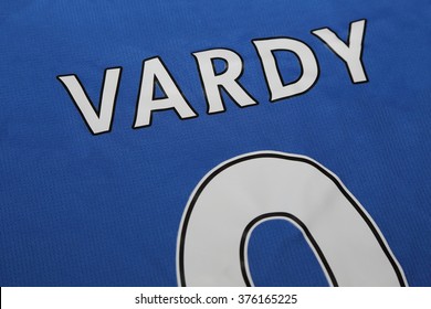 BANGKOK, THAILAND -FEBRUARY 13, 2016: Background Of The Name Of Jamie Vardy On Leicester City Jersey On February 13, 2016 In Bangkok Thailand.