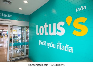 Bangkok, Thailand. February 16, 2021. Rebranding of hypermarket brand Tesco Lotus to Lotus's after business takeover in Thailand by CP group.