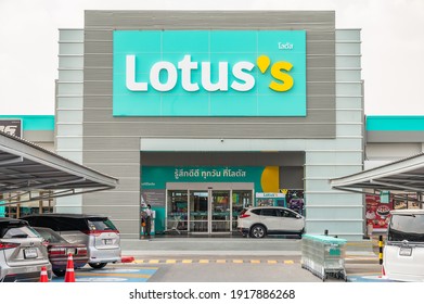 Bangkok, Thailand. February 16, 2021. Rebranding of hypermarket brand Tesco Lotus to Lotus's after business takeover in Thailand by CP group.