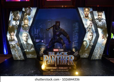 Bangkok, Thailand - February 17, 2018: Beautiful Standee Of A Marvel Superhero Movie Black Panther Display At The Theater.