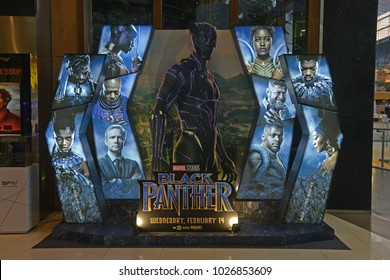 Bangkok, Thailand - February 17, 2018: Beautiful Standee Of A Marvel Superhero Movie Black Panther Display At The Theater.