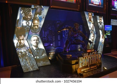 Bangkok, Thailand - February 17, 2018: Beautiful Standee Of A Marvel Superhero Movie Black Panther Display At The Theater.