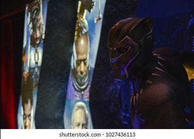 Bangkok, Thailand - February 17, 2018: Beautiful Standee Of A Marvel Superhero Movie Black Panther Display At The Theater.