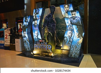 Bangkok, Thailand - February 17, 2018: Beautiful Standee Of A Marvel Superhero Movie Black Panther Display At The Theater.