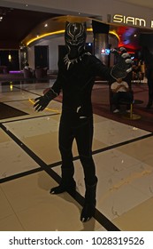 Bangkok, Thailand - February 18, 2018: Costume Black Panther To Promote A Marvel Superhero Movie Black Panther At The Theater.