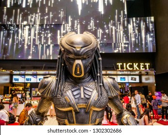 Bangkok, Thailand - February 2, 2019: Model Of Human Size Predator From The Movie The Predator Displays At The Theater ICON CINECONIC.