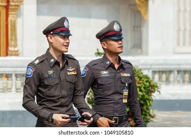  BANGKOK, THAILAND - FEBRUARY 25, 2018: Tourism police Supervise and dvise tourists to guide tourists.