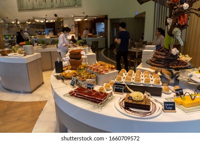 Bangkok, Thailand - February 29 2020, Westin Grand Hotel lunch buffet, fruit and dessert station
