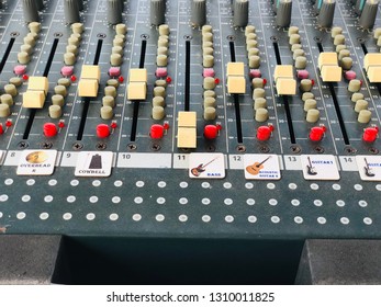 BANGKOK, THAILAND. FEBRUARY 9, 2019; The Analog Sound Mixer Station For The Alumni Dinner Party Night Of The Town School.