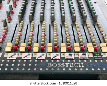 BANGKOK, THAILAND. FEBRUARY 9, 2019; The Analog Sound Mixer Station For The Alumni Dinner Party Night Of The Town School.