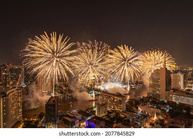 Bangkok Thailand, Fireworks countdown display celebration, Colorful New Year Firework