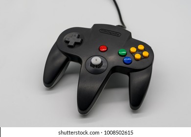 Bangkok, Thailand - Jan 18, 2018: Nintendo Gamecube Controller Device In Black Color. Nintendo Is The World's Largest Video Game Company By Revenue.
