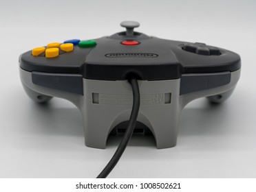 Bangkok, Thailand - Jan 18, 2018: Nintendo Gamecube Controller Device In Black Color. Nintendo Is The World's Largest Video Game Company By Revenue.
