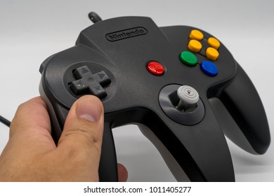 Bangkok, Thailand - Jan 18, 2018: Nintendo Gamecube Controller Device In Black Color. Nintendo Is The World's Largest Video Game Company By Revenue.