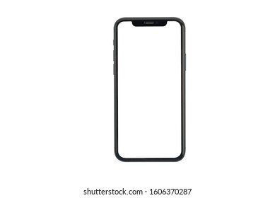 Bangkok, Thailand - Jan 5, 2020: Studio shot of Smartphone iPhone 11 Pro with blank white screen for Infographic Global Business web site design app, model iPhone 10 or iPhone xs Max.