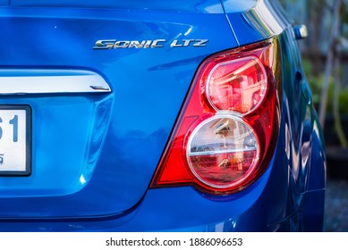 Bangkok, Thailand - January, 01, 2021 : Car Tail Light Or Tail Lamp. Designed Specifically As Safety Features And Indicates The Vehicle Is Braking Of Chevrolet.