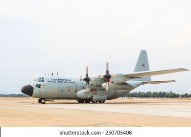 BANGKOK THAILAND- JANUARY 10 2015: 60111 C-130 of Royal Thai Air force. Landing to Don Muang Airport.