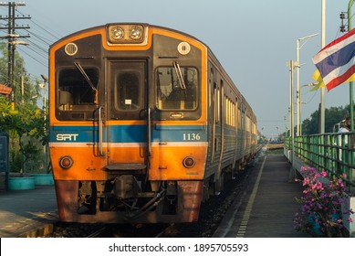 BANGKOK, THAILAND - JANUARY 16, 2021: THN Diesel railcar of State Railway of Thailand.