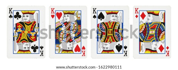 Bangkok, Thailand - January 18 2020\
: Old playing card (Four King) isolated on a white\
background