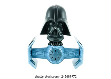 Bangkok, Thailand - January 19, 2015 : Darth Vader Bobble Head Tie Fighter Character Toy From Strar War The Clone Wars. There Are Plastic Toy Sold As Part Of The McDonald's Happy Meals.