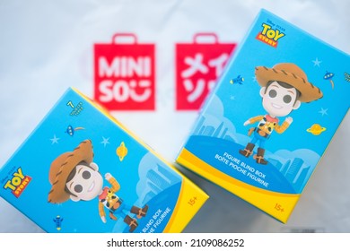 BANGKOK, THAILAND - January 19, 2022 : The New Toy Collection Blind Box From Miniso, Toy Story X MINISO Have A Total Of 6 Pieces And 1 Piece Rare At Miniso Thailand