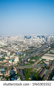 Bangkok, Thailand - January 19,2019 : high angle view of urban skyline in heart of Bangkok view from Baiyoke Sky Tower formerly highest building in Thailand