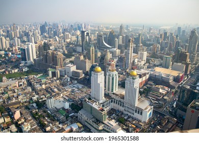 Bangkok, Thailand - January 19,2019 : high angle view of urban skyline in heart of Bangkok view from Baiyoke Sky Tower formerly highest building in Thailand