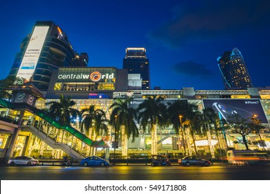 BANGKOK, THAILAND - January 2, 2017 : The street infront of shopping mall Central World at the downtown of Bangkok Ratchaprasong intersection on New Year festival