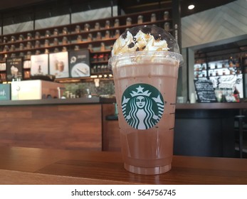 Bangkok, Thailand January 2017 - Salted Caramel Mocha Coffee With Whip Cream Starbucks Is The World's Largest Coffee House With Over 24,000 Stores In 70 Countries.