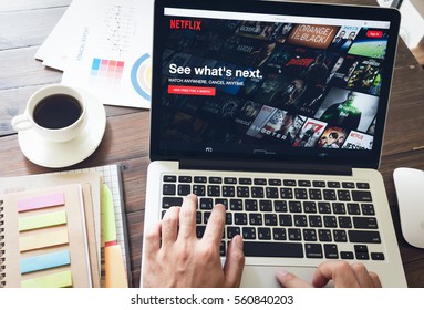 BANGKOK ,THAILAND - January 21, 2017 : Netflix app on Laptop screen. Netflix is an international leading subscription service for watching TV episodes and movies.
