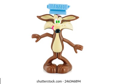 Bangkok, Thailand - January 22, 2015 : Wile E. Coyote Figure Toy Character Form Looney Tunes And The Road Runner Of American Animated Cartoons.There Are Toy Sold As Part Of McDonald' Happy Meal.