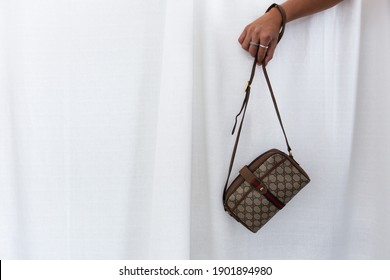 Bangkok, Thailand - January 25, 2021 : Gucci Bag On Fabric Background.