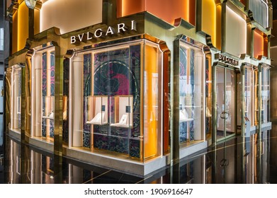 Bangkok, Thailand. January 25, 2021.  Bvlgari Luxury High End Fashion Store At Icon Siam Shopping Mall.