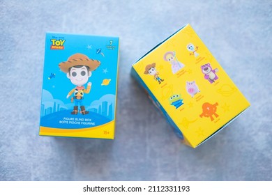 BANGKOK, THAILAND - January 25, 2022 : The New Toy Collection Blind Box From Miniso, Toy Story X MINISO Have A Total Of 6 Pieces And 1 Piece Rare At Miniso Thailand