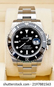 Bangkok Thailand- January 28,2021:Close Up Rolex Submariner Date Steel Black Ceramic Men's Wrist Watch