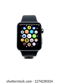 Bangkok, Thailand - January 3, 2019 : Apple Watch Sport 42 mm Space Gray Aluminum Case isolated on white background