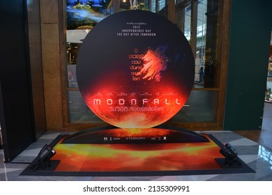 Bangkok, Thailand - January 30, 2022: Beautiful Standee Of Science Fiction Film From Roland Emmerich “Moonfall” At The Theater