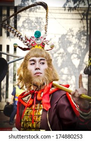 BANGKOK, THAILAND - JANUARY 31: Unidentified people  dress up like Monkey King  in Bangkok's Chinatown district during the Chinese New Year celebration on January 31, 2014 in Bangkok, Thailand
