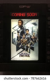 Bangkok, Thailand - January 4, 2018: Poster Of A Marvel Superhero Movie Black Panther Display At The Theater.