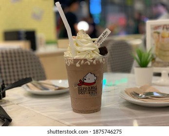 Bangkok, Thailand - January 5, 2020: Chocolate Frappe With Whipped Cream At Hiro Keki Café, Central RAMA 9