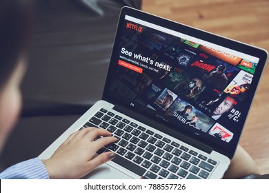 Bangkok, Thailand - January 8, 2018 : Netflix app on Laptop screen. Netflix is an international leading subscription service for watching TV episodes and movies.