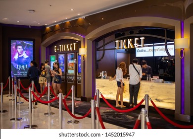 Bangkok, Thailand, Jul 14, 2019 - People Buying Movie Ticket At The Cinema Ticket Counter