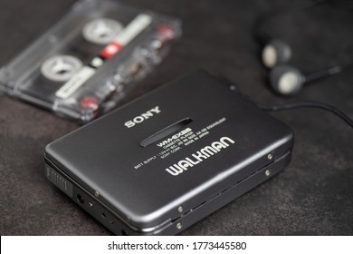 BANGKOK, THAILAND - JULY 09, 2020: The Sony Walkman WM-EX88 Cassette Tape Player. Walkman Is Portable Media Players Manufactured By Sony.